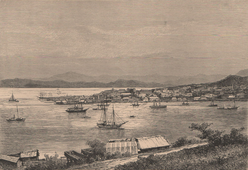 View of Noumea, from the Artillery barracks. New Caledonia. Melanesia 1885
